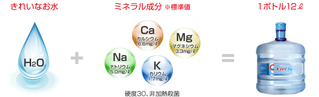 ꂢȂ H2O+~l Wl NaigE5.0mg/l CaJVE6.6mg/l  Mg}OlVE3.3mg/l@KJE1.7mg/ldx30AME=1{g12l